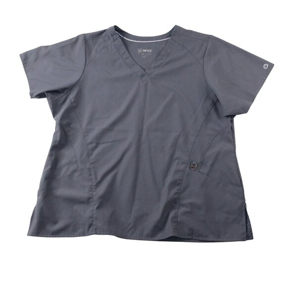 WonderWink W/23 Womens 1X Gray Stylized V-Neck Scrub Top Medical Nurse Vet - Picture 1 of 9